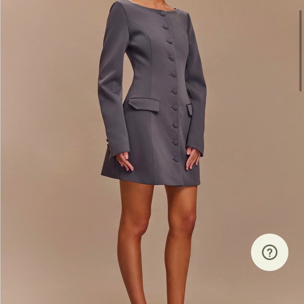 NWT: Meshki Jolie Boat Neck Suiting Mini Dress Charcoal Grey